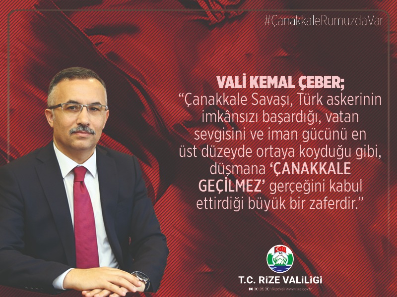 Vali Kemal Çeber "18 Mart Çanakkale Zaferi ve Şehitleri Anma Günü" Mesajı